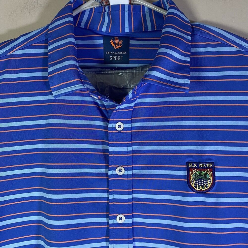 Donald Ross Golf Polo Shirt Men Large Elk River Club Blue  Striped Performance